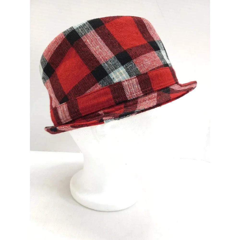 August Hat Company Womens Red Tartan Plaid Fedora Wool Blend